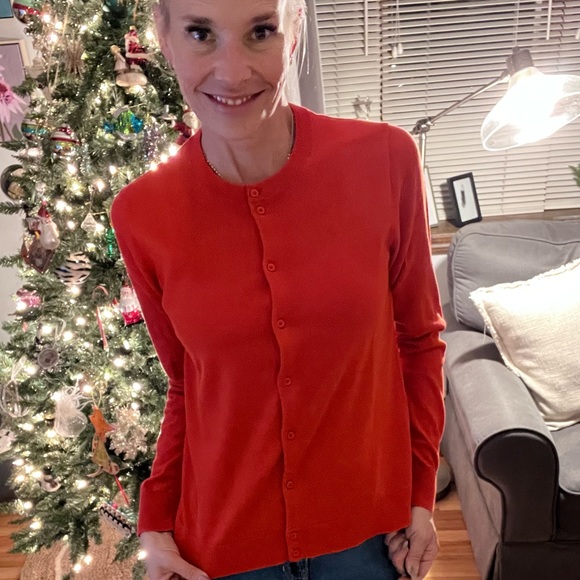J.CREW The Caryn Red/Coral Cardigan Sz L - Picture 1 of 5